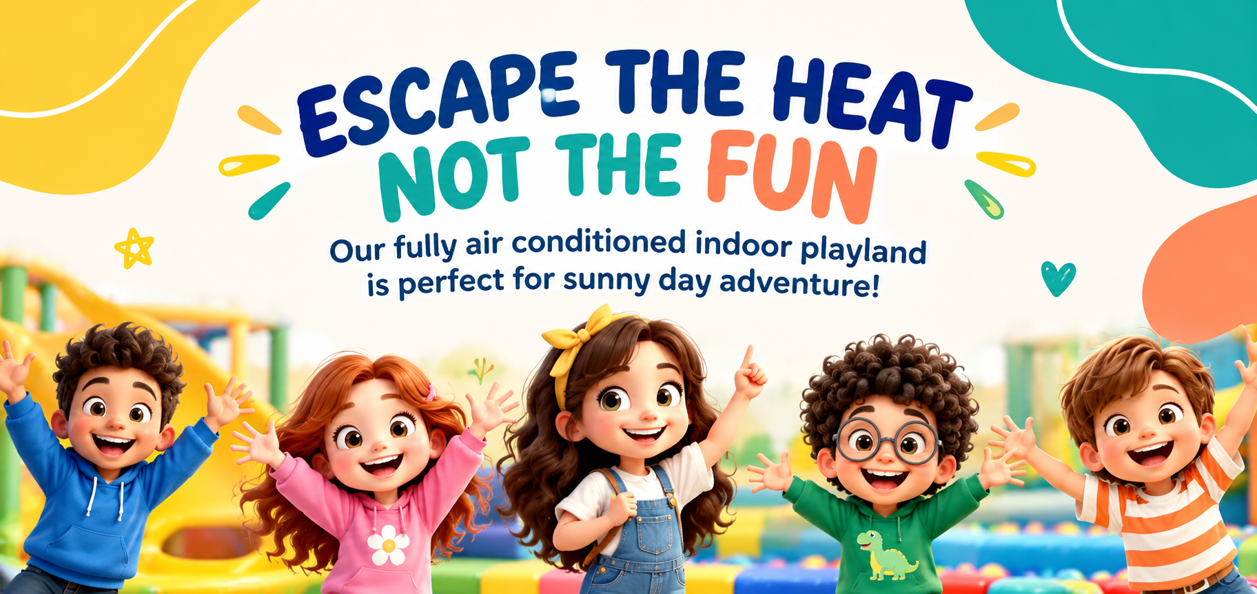Escape the heat, not the fun. Our fully air conditioned indoor playland is perfect for a sunny day adventure.